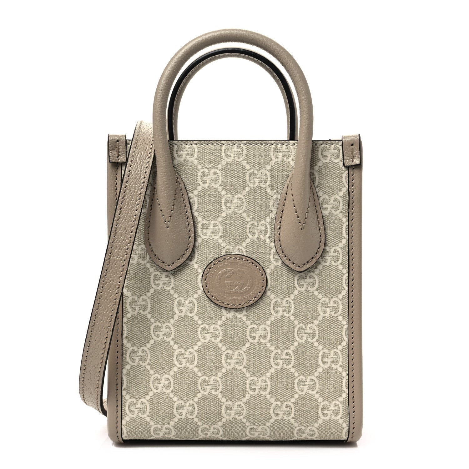 Gucci GG Supreme Monogram Textured Dollar Calfskin Mini Retro Interlocking G Tote Bag Beige Mystic White Oatmeal 1 of 7
