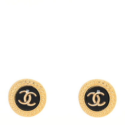 Chanel Resin CC Chain Round Earrings Gold Black 1 of 4