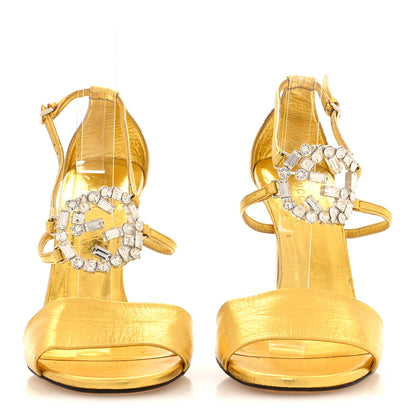 Gucci Metallic Nappa Crystal GG Sandals 38 Gold 3 of 7