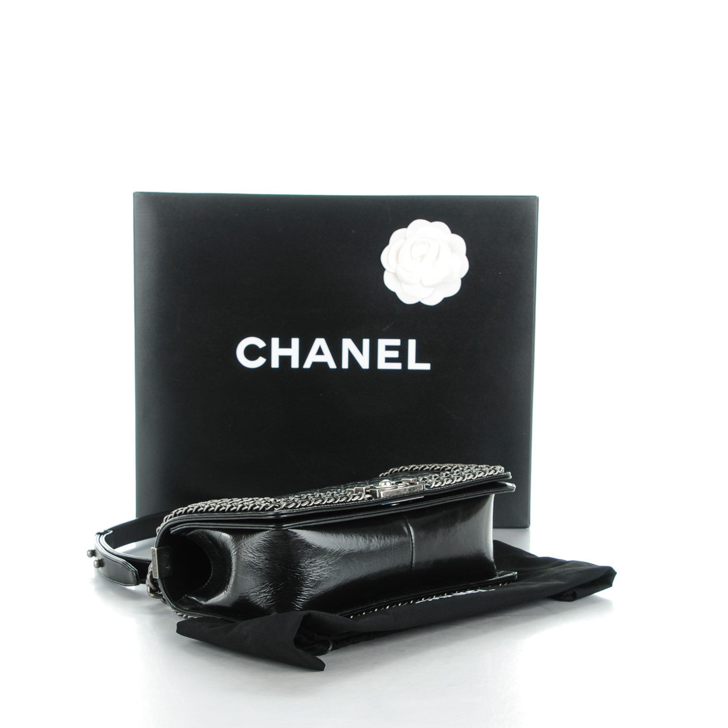 Chanel Glazed Calfskin Quilted Medium Boy Chained Flap Black 4 of 8