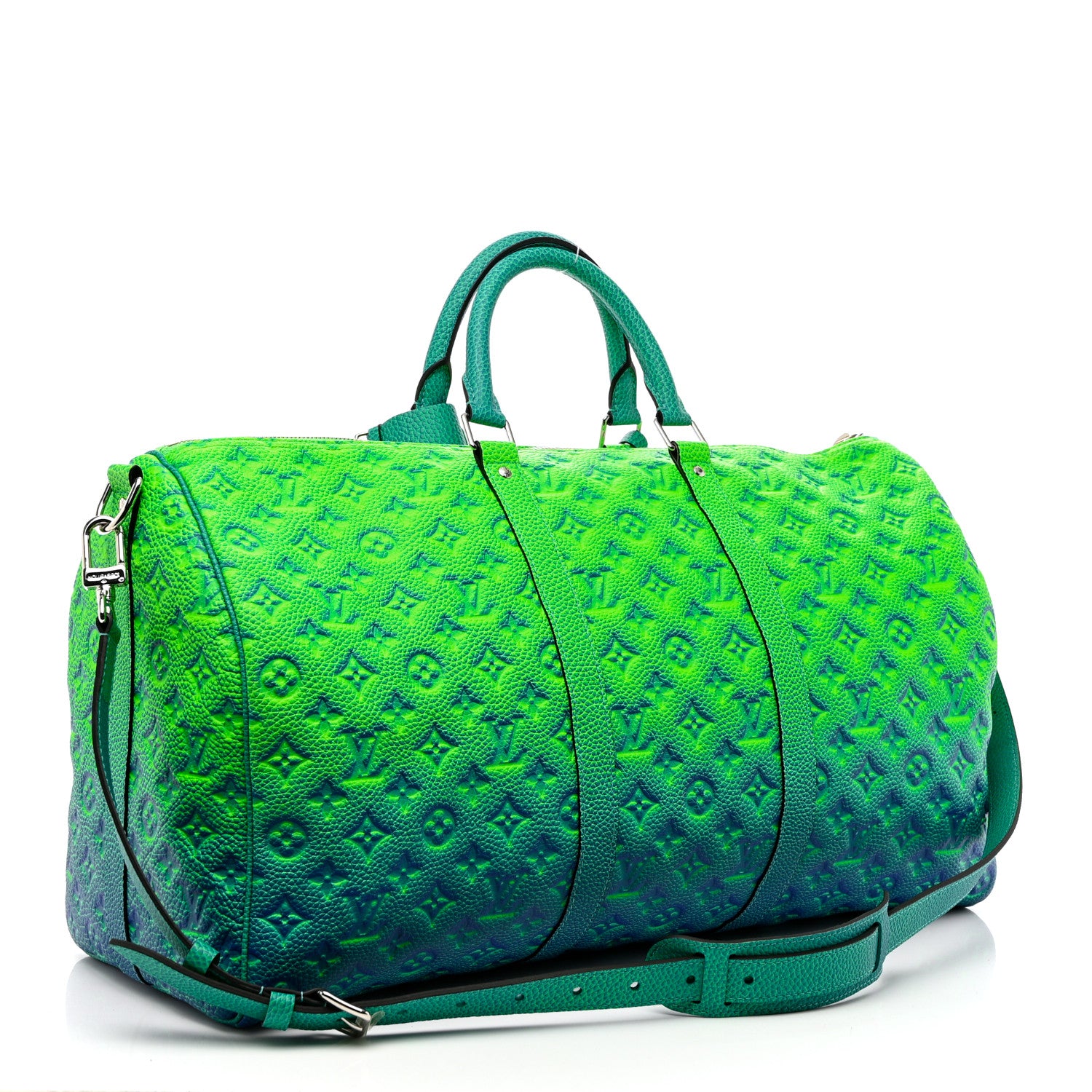 Louis Vuitton Taurillon Illusion Keepall Bandouliere 50 Bleu Vert 2 of 8