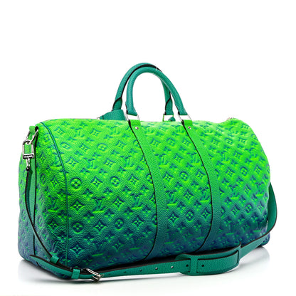 Louis Vuitton Taurillon Illusion Keepall Bandouliere 50 Bleu Vert 2 of 8