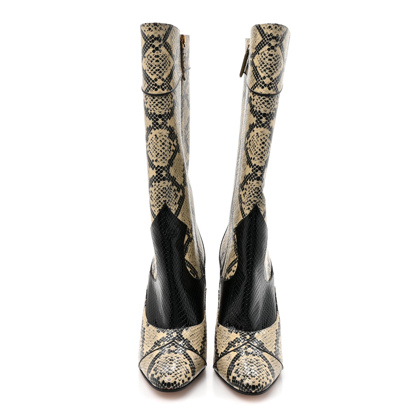 Calfskin Python Print Knee High Boots 39 Beige Avana