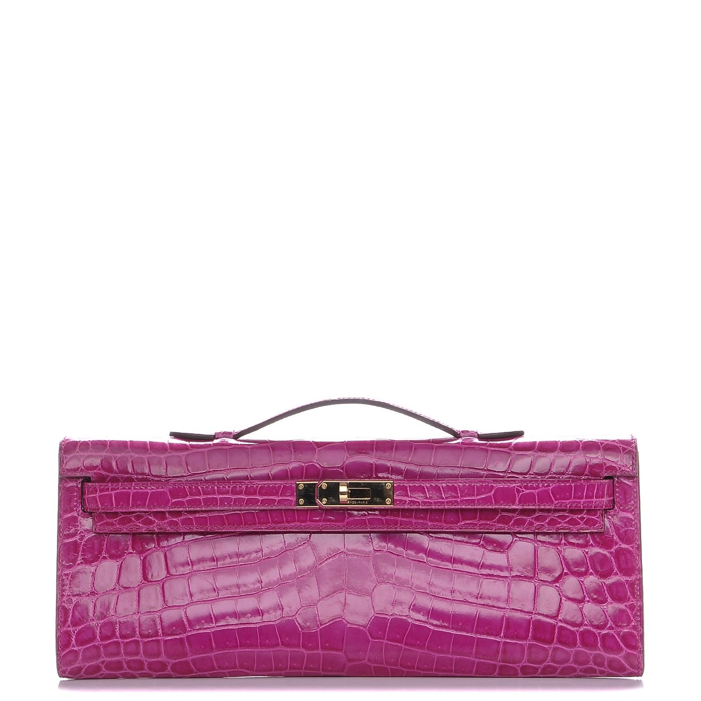 Shiny Niloticus Crocodile Kelly Cut Pochette Rose Scheherazade