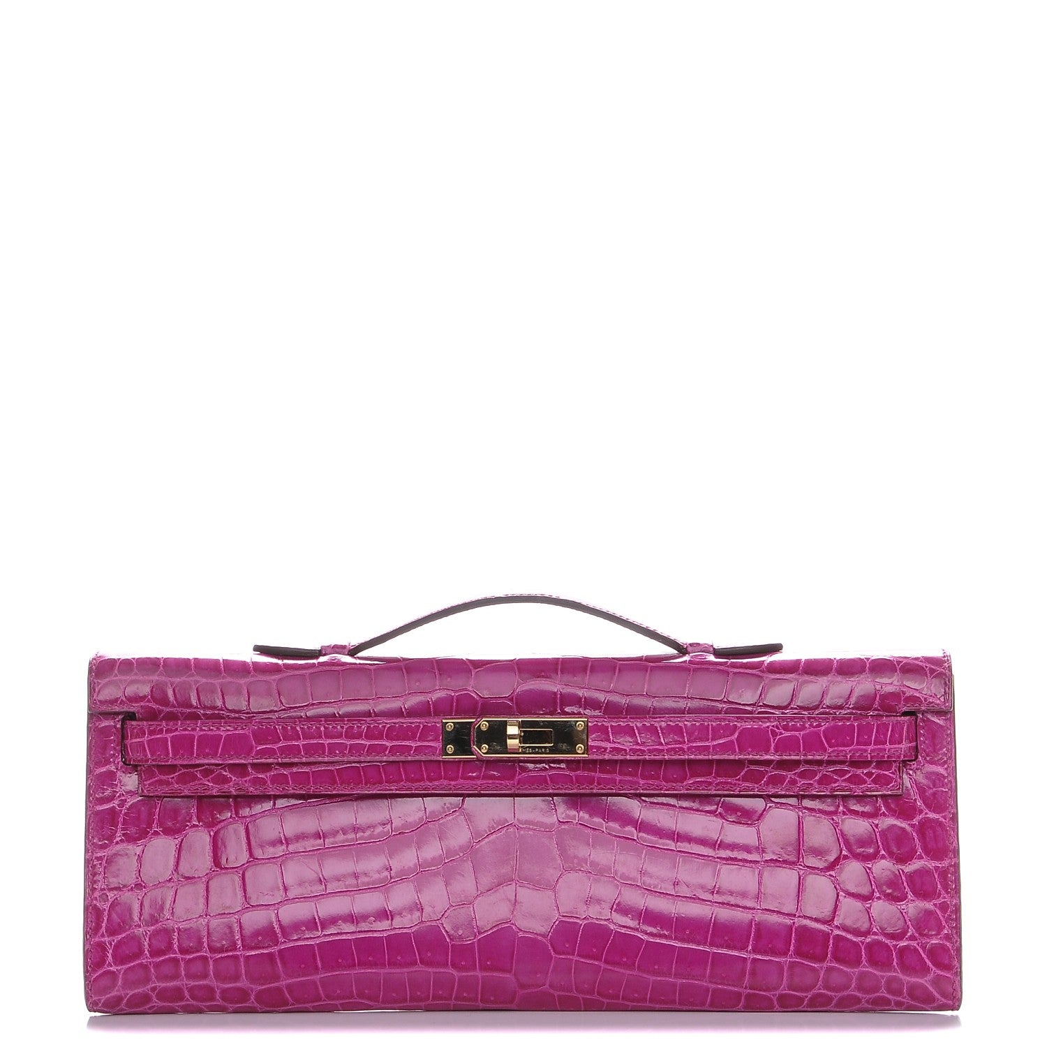 Hermes Shiny Niloticus Crocodile Kelly Cut Pochette Rose Scheherazade 1 of 21