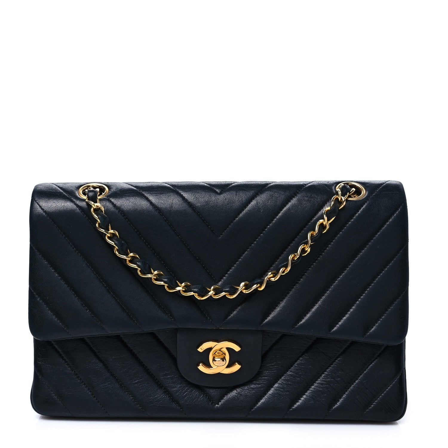 Chanel Lambskin Chevron Quilted Medium Double Flap Navy 1 of 8