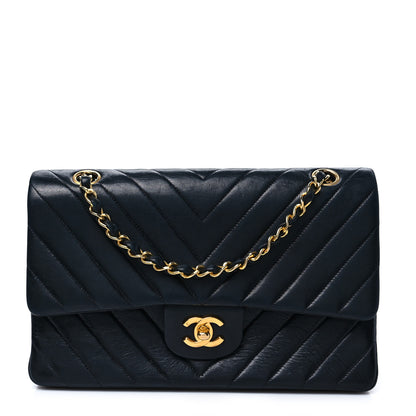 Chanel Lambskin Chevron Quilted Medium Double Flap Navy 1 of 8