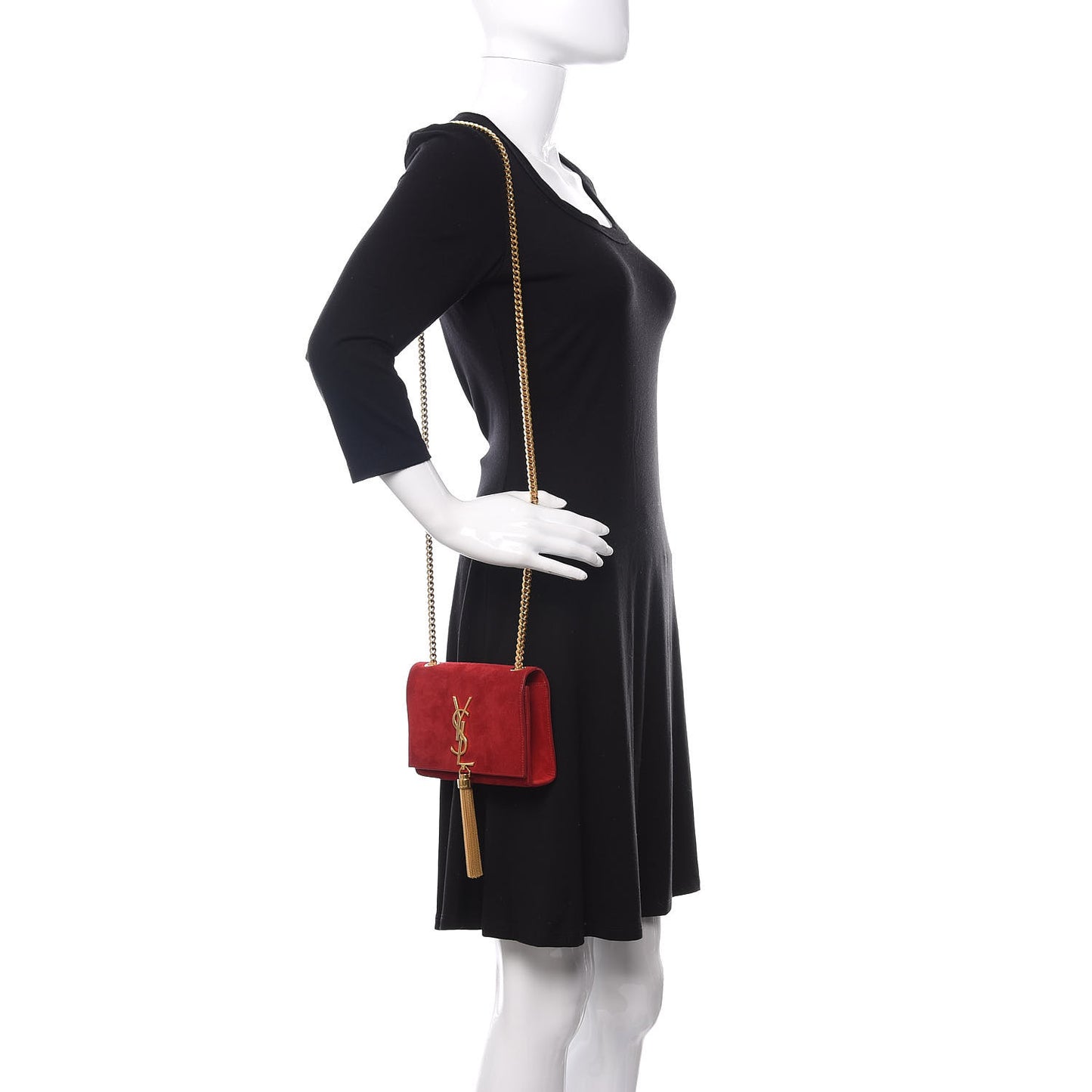 Suede Small Classic Monogram Kate Tassel Satchel Red
