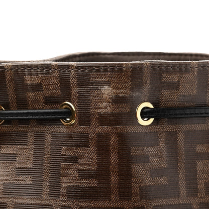 Fendi Glazed Fabric Vitello Grace F is Fendi FF 1974 Stamp Patch Grande Mon Tresor Bucket Bag Mogano Panna Black 15 of 16