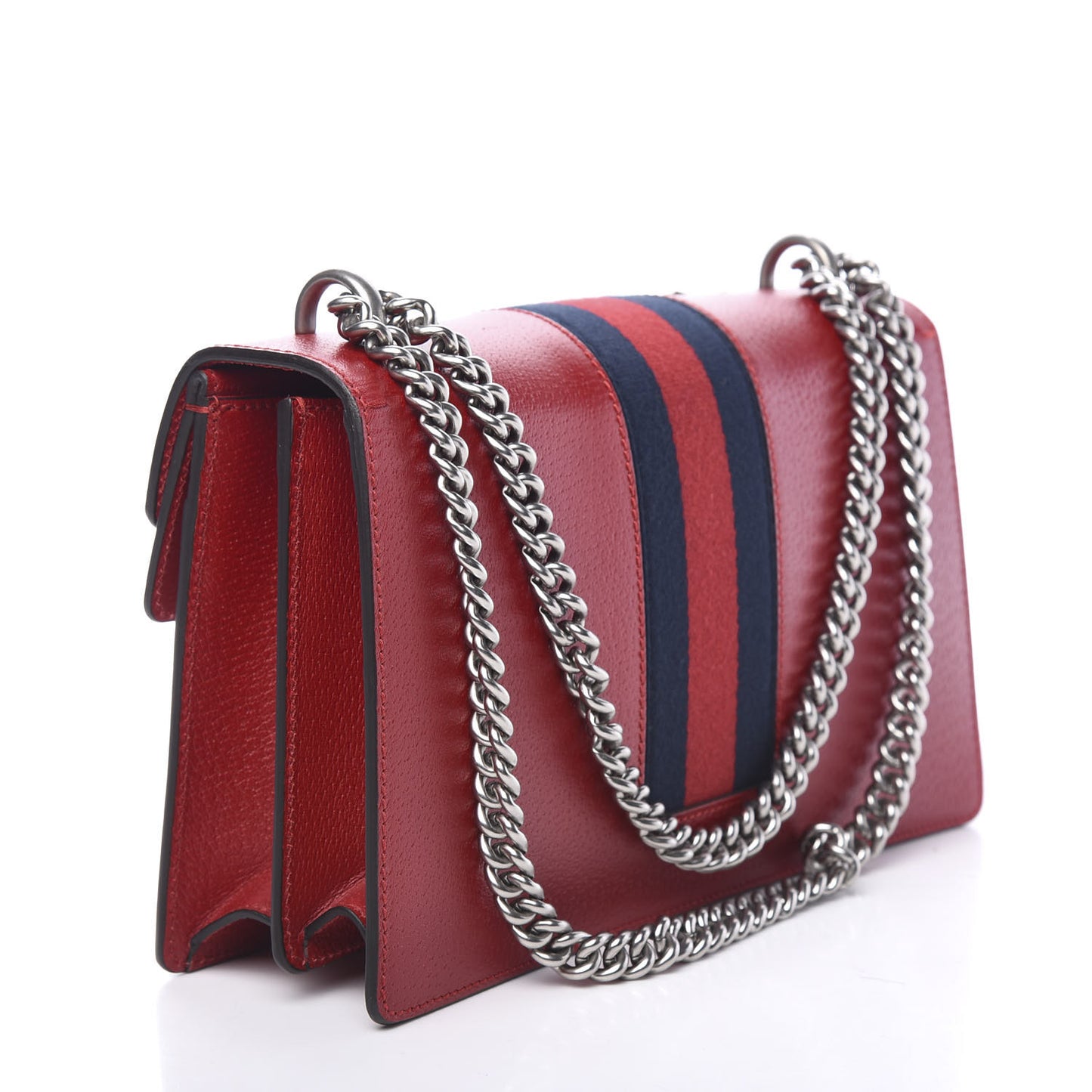 Calfskin Web Floral Embroidered Small Dionysus Shoulder Bag Hibiscus Red