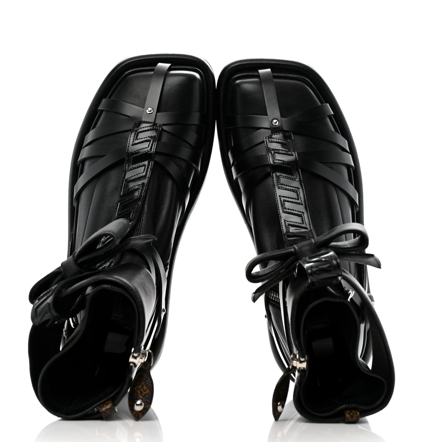 X FORNASETTI Lambskin Calfskin Square Pillow Flat Ankle Boots 38 Black