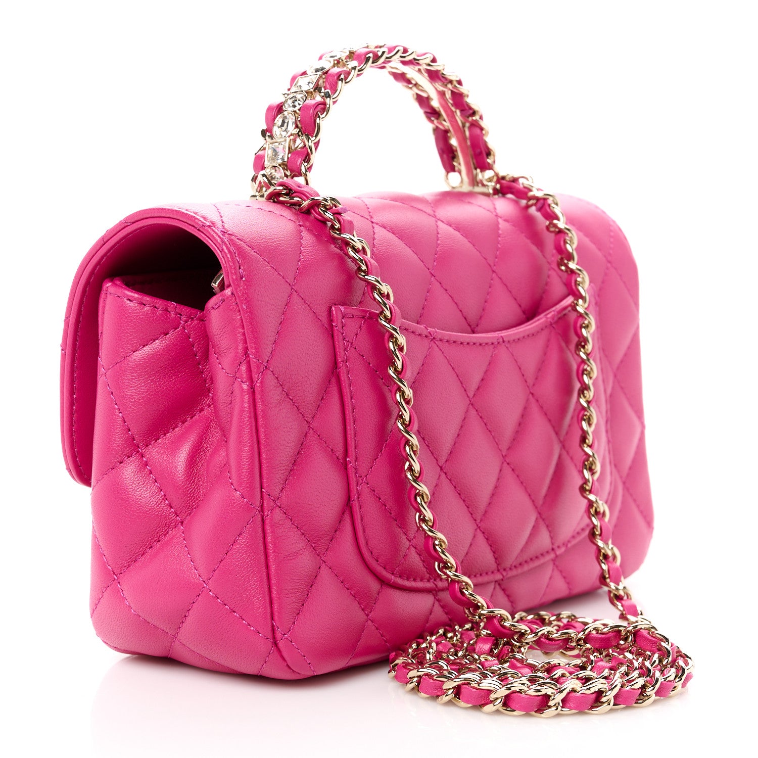 Chanel Lambskin Quilted Mini Crystal Top Handle Rectangular Flap Dark Pink 3 of 12