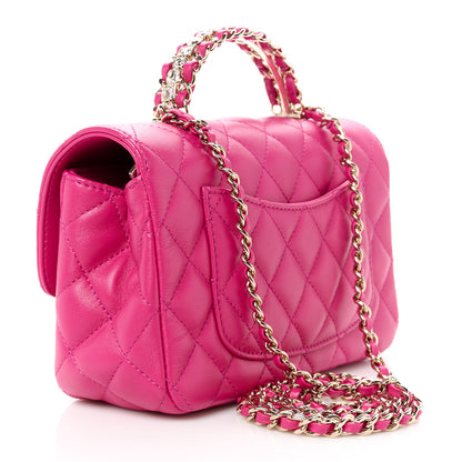 Chanel Lambskin Quilted Mini Crystal Top Handle Rectangular Flap Dark Pink 3 of 12