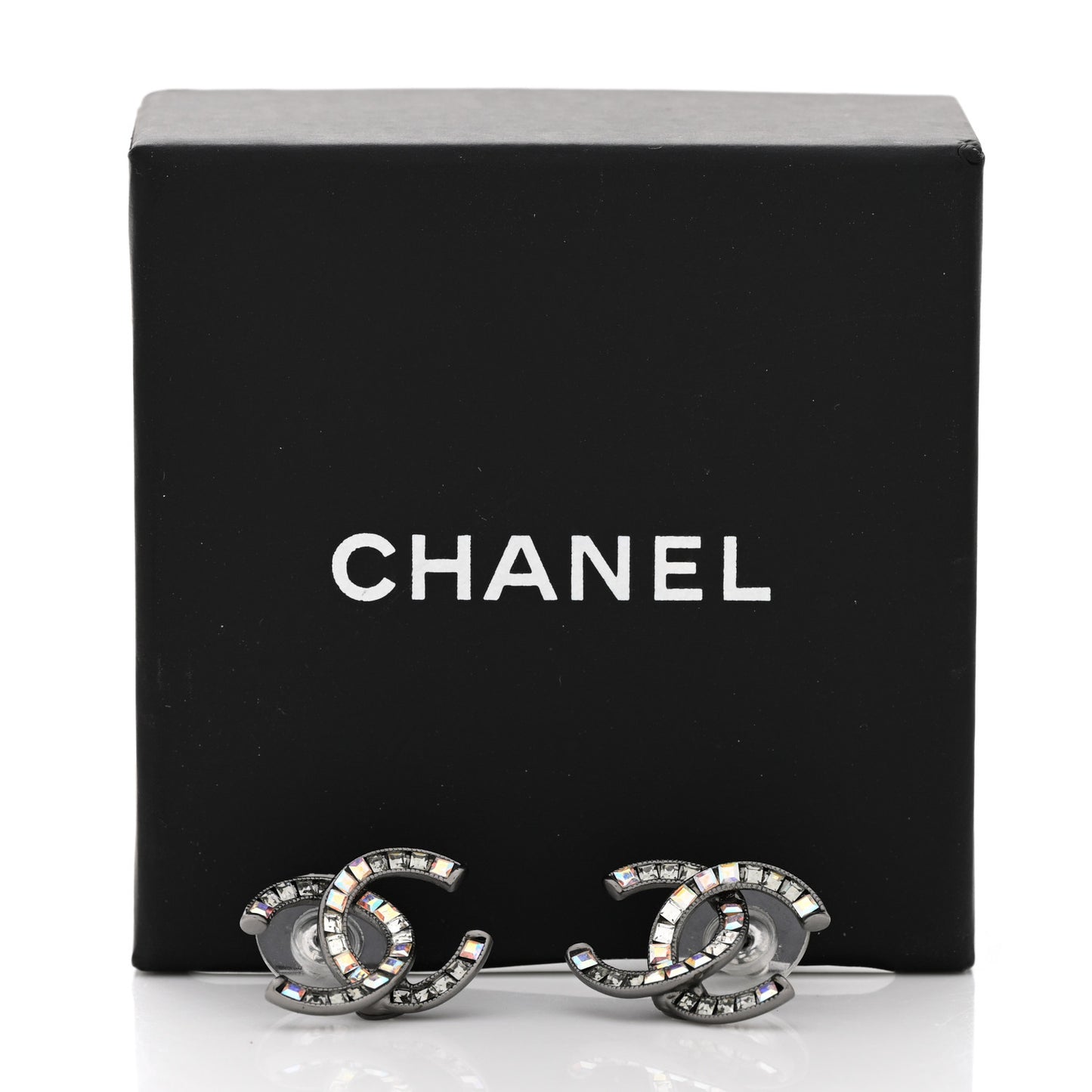 Crystal Baguette CC Earrings Ruthenium