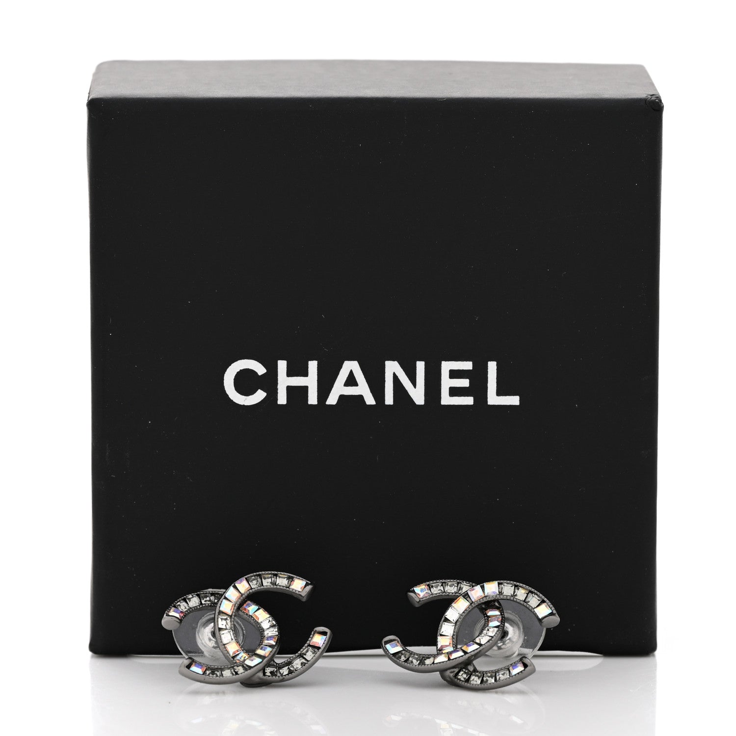 Chanel Crystal Baguette CC Earrings Ruthenium 5 of 5