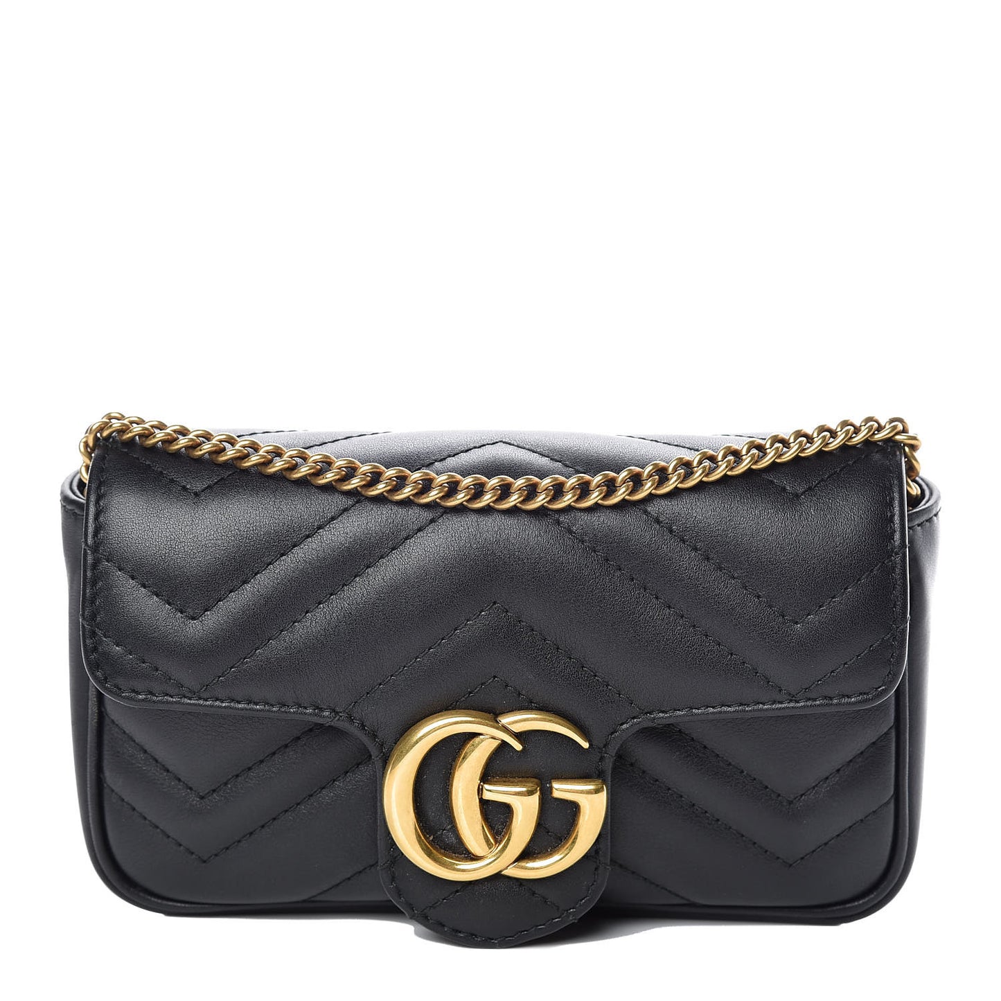 Calfskin Matelasse Super Mini GG Marmont Shoulder Bag Black