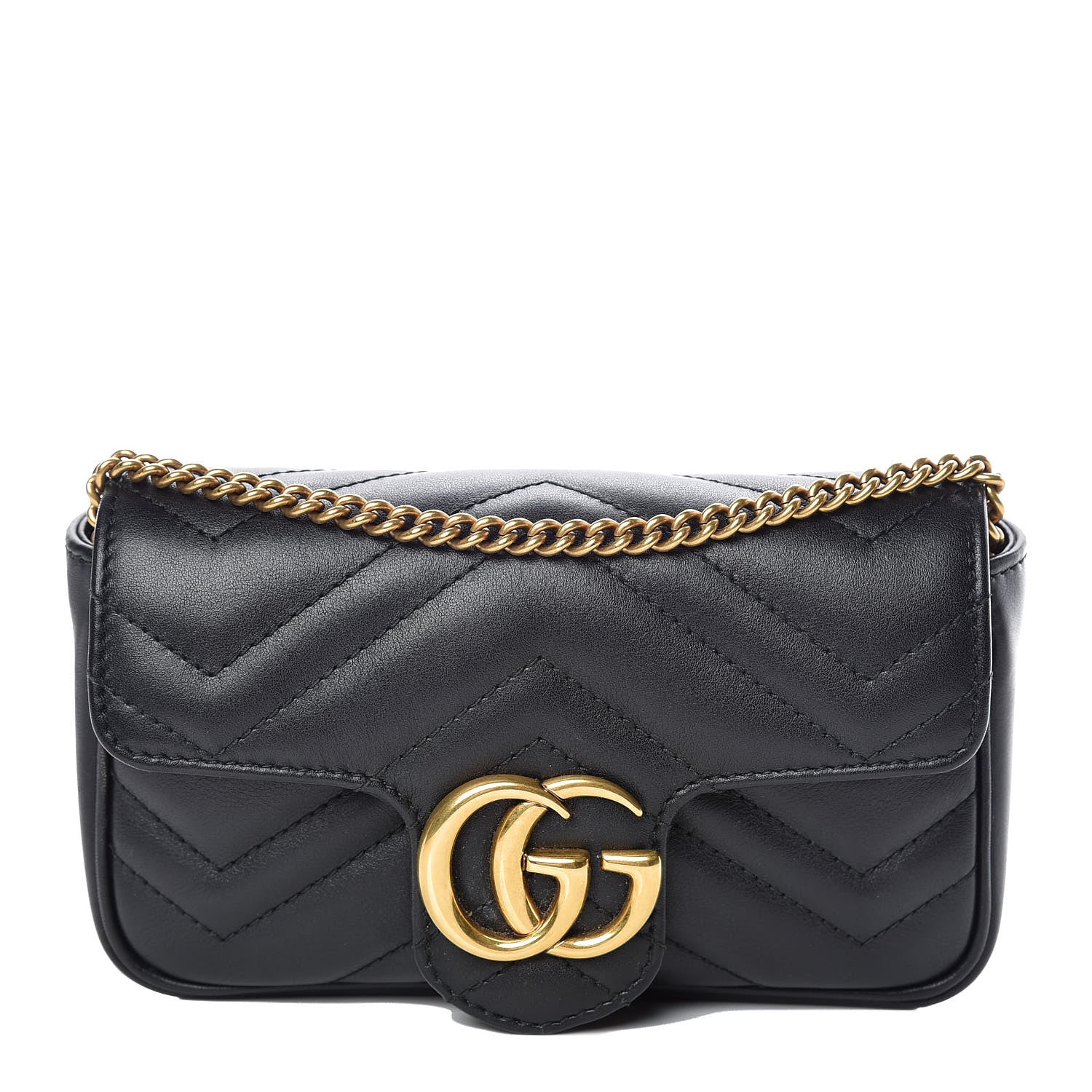 Gucci Calfskin Matelasse Super Mini GG Marmont Shoulder Bag Black 1 of 10