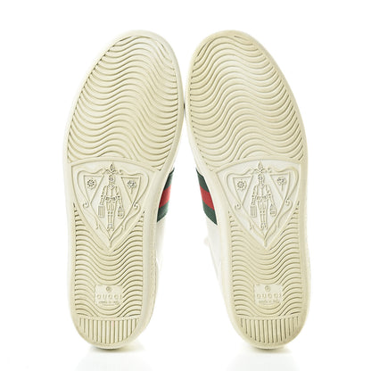 Gucci Calfskin Ayers Web Bee Embroidered Womens Ace Sneakers 38.5 White Green 6 of 14