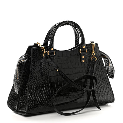 Balenciaga Shiny Supple Calfskin Crocodile Embossed Brass Hardware Neo Classic City Black 2 of 8