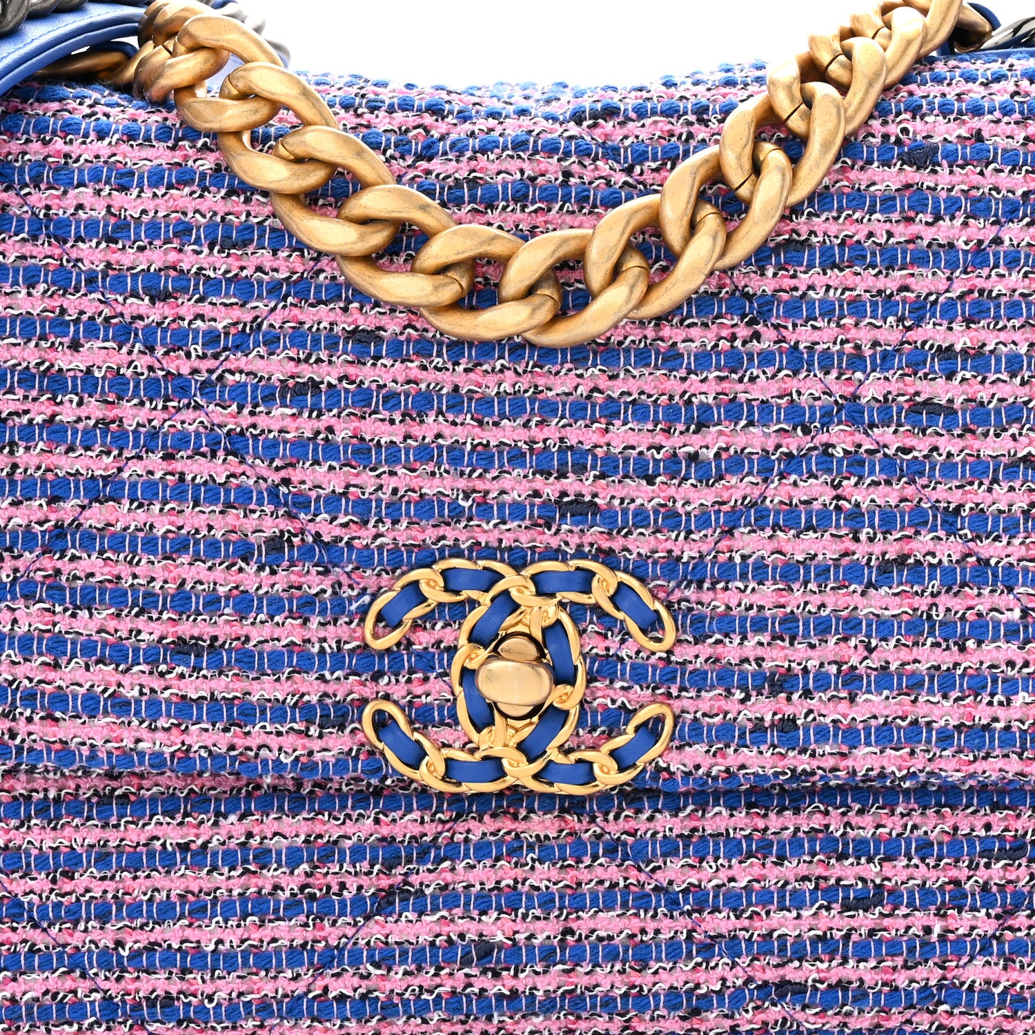 Chanel Tweed Quilted Medium Chanel 19 Flap Blue Pink 8 of 11