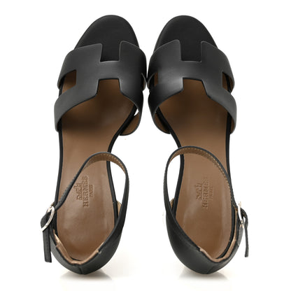 Hermes Calfskin Legend Wedge Sandals 38.5 Black 2 of 10
