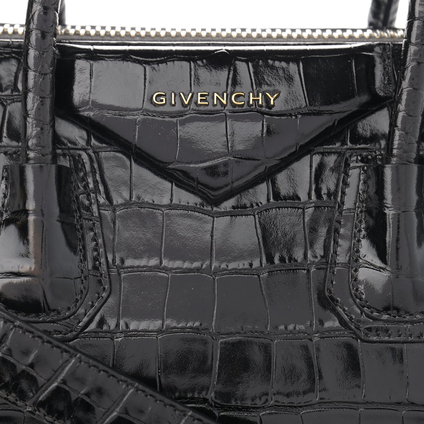 Calfskin Crocodile Embossed Small Antigona Black