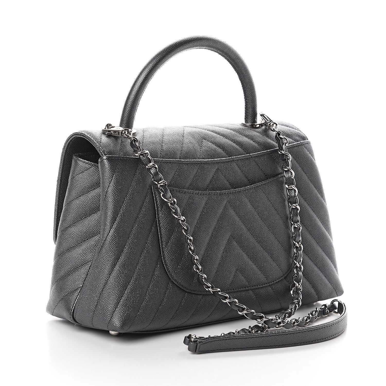 Chanel Caviar Chevron Quilted Small Coco Handle Flap Dark Grey 2 of 9