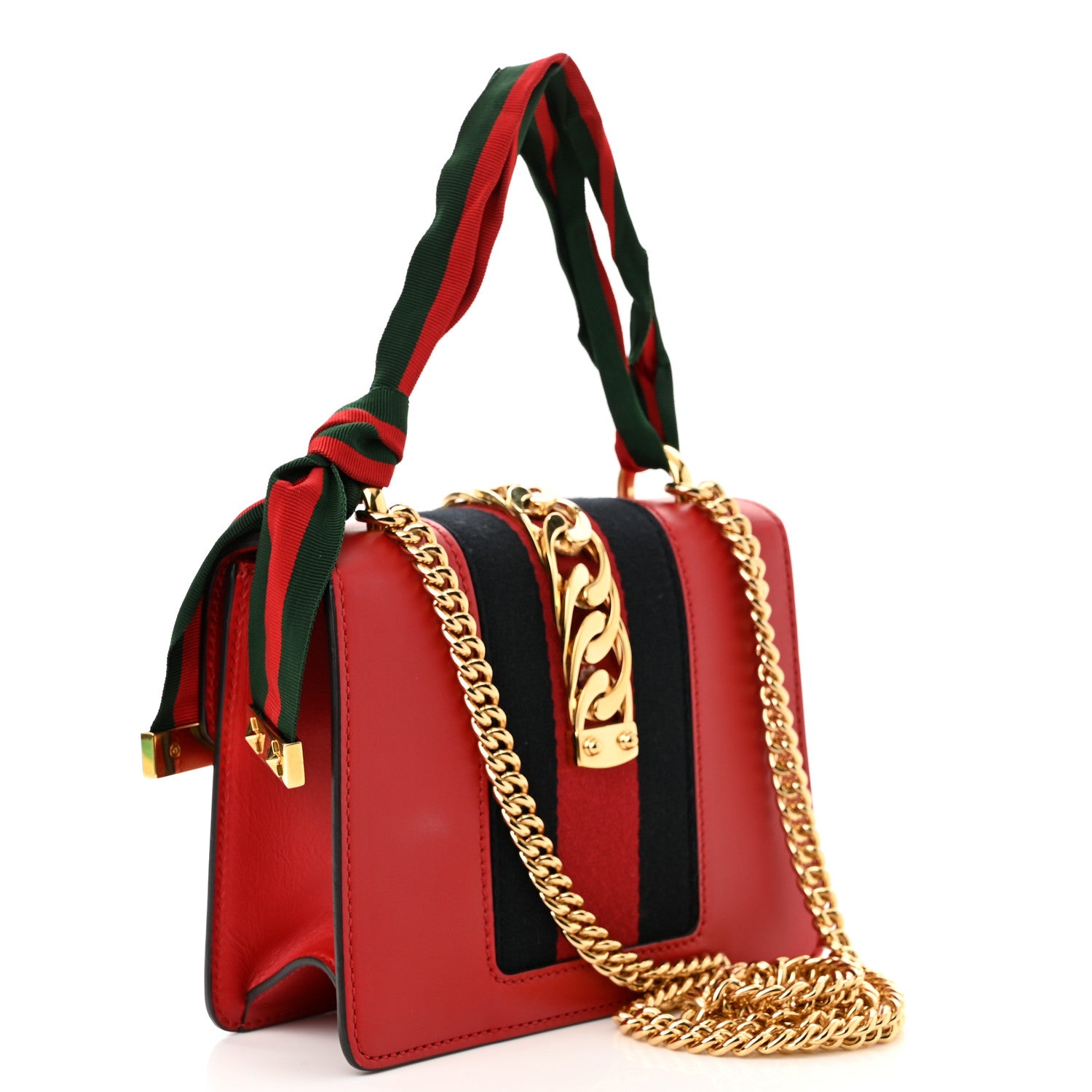 Gucci Calfskin Mini Sylvie Chain Shoulder Bag Hibiscus Red 2 of 11