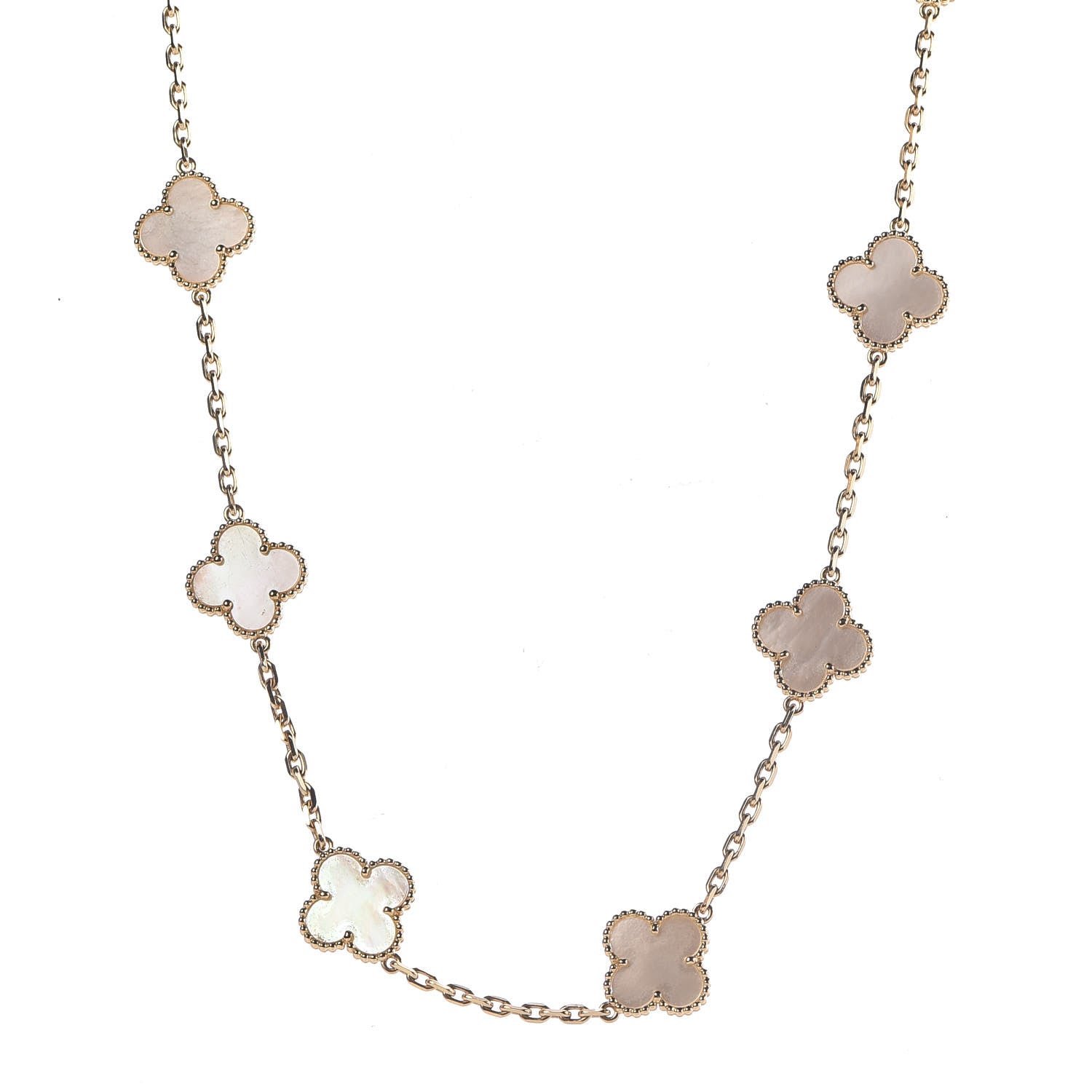 Van Cleef & Arpels 18K Yellow Gold Mother of Pearl 10 Motifs Vintage Alhambra Necklace 1 of 8