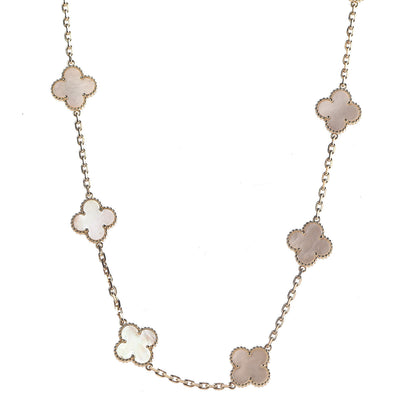 Van Cleef & Arpels 18K Yellow Gold Mother of Pearl 10 Motifs Vintage Alhambra Necklace 1 of 8