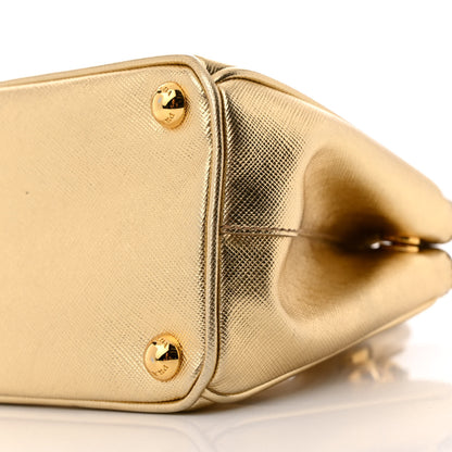 Prada Metallic Saffiano Lux Micro Galleria Double Zip Tote Gold 9 of 10