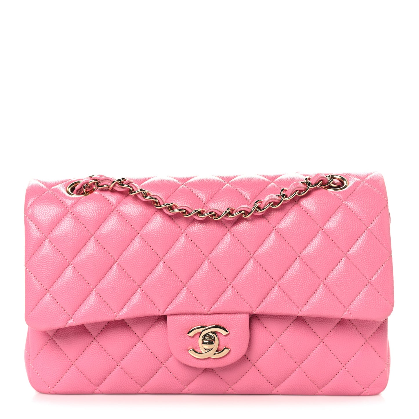 Caviar Quilted Medium Double Flap Pink