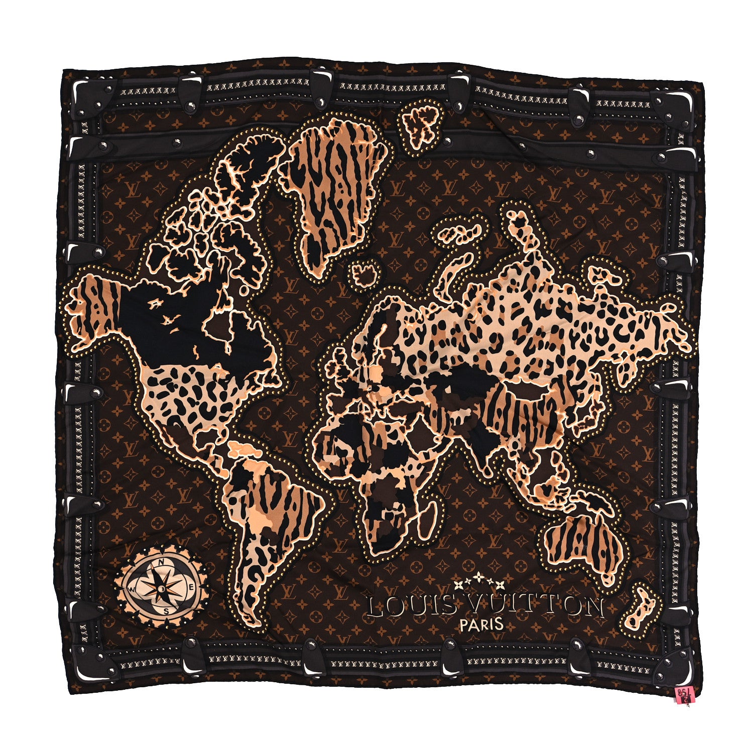 Louis Vuitton Silk Monogram LV World Square Scarf Brown 1 of 4