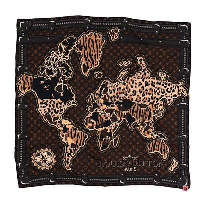 Louis Vuitton Silk Monogram LV World Square Scarf Brown 1 of 4