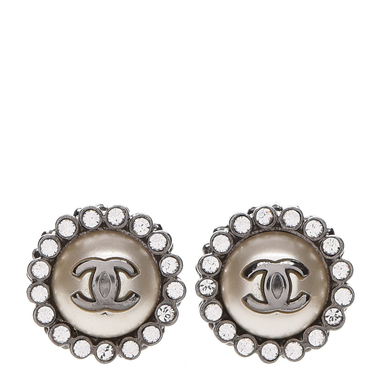 Pearl Crystal CC Earrings Silver
