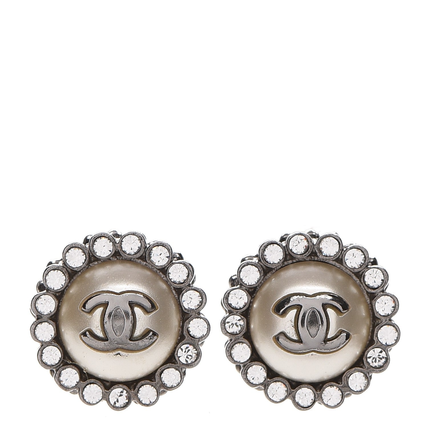 Chanel Pearl Crystal CC Earrings Silver 1 of 4