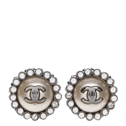 Chanel Pearl Crystal CC Earrings Silver 1 of 4