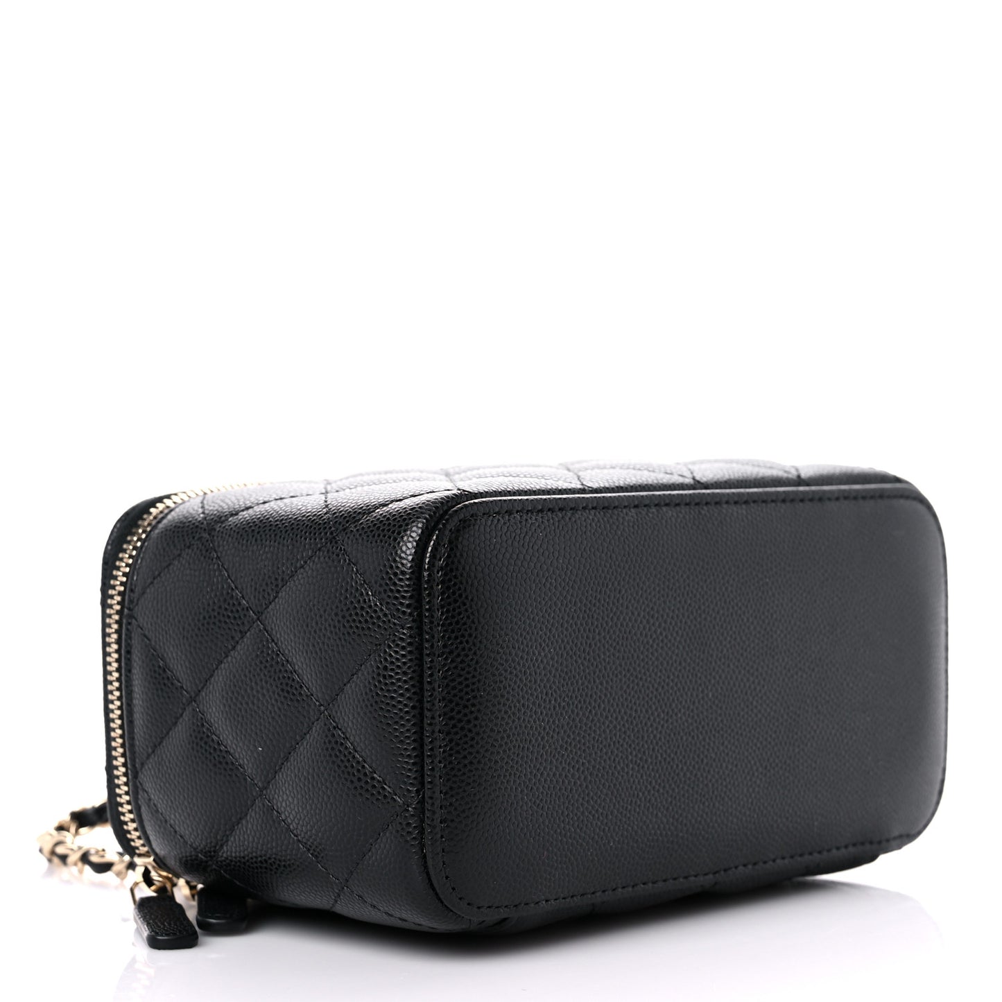 Caviar Quilted Small Vanity Case With Chain Black