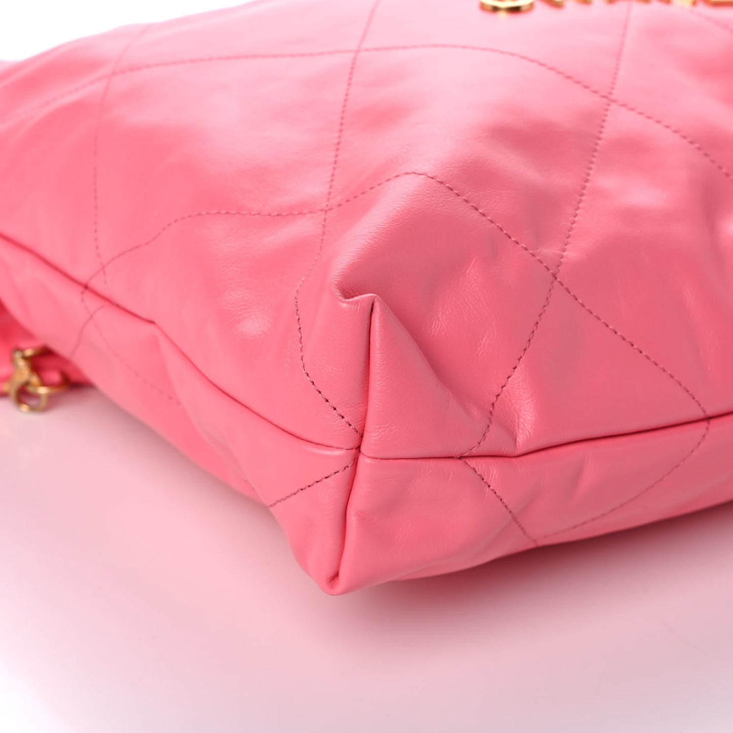 Shiny Calfskin Quilted Chanel 22 Drawstring Bag Coral Pink
