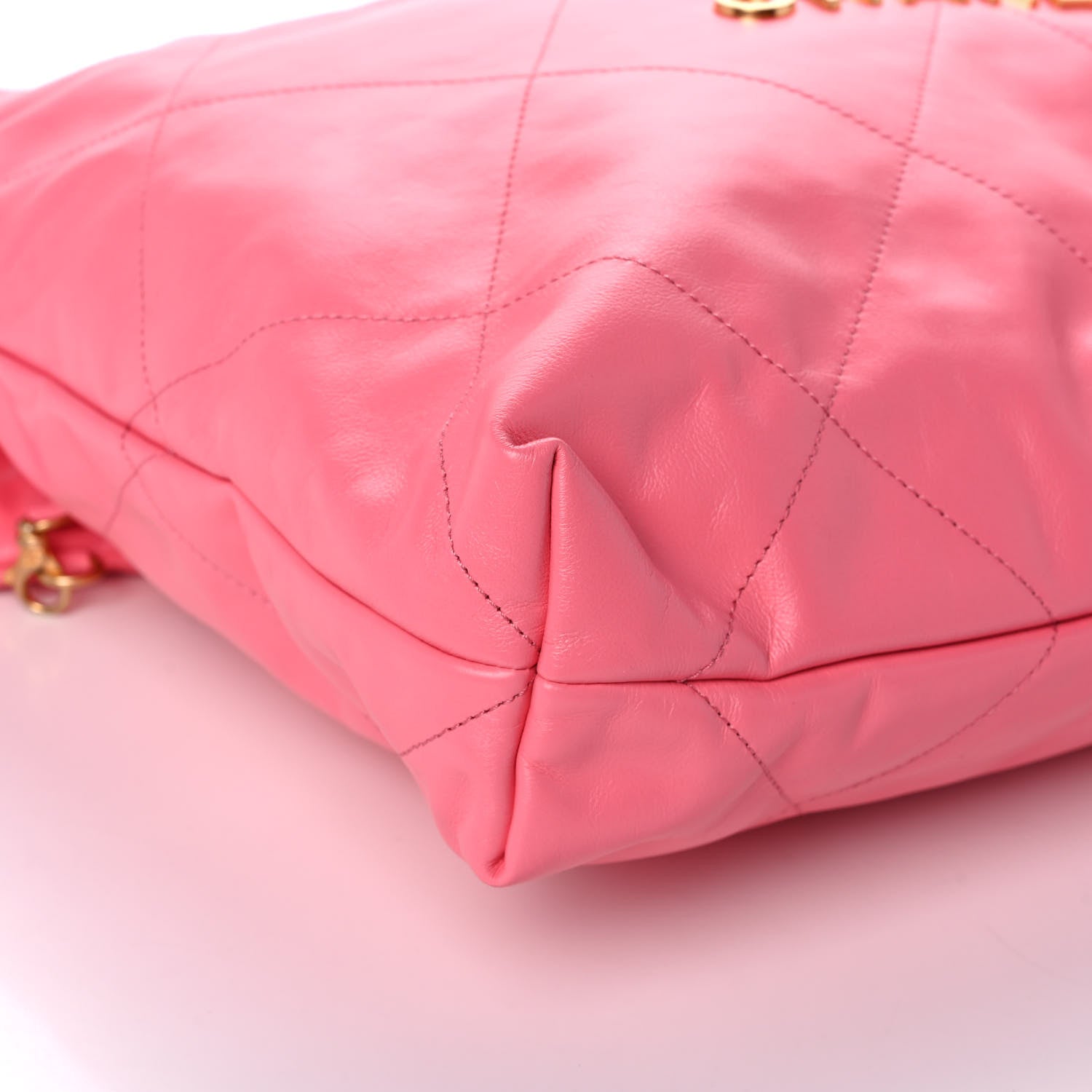 Chanel Shiny Calfskin Quilted Chanel 22 Drawstring Bag Coral Pink 10 of 12