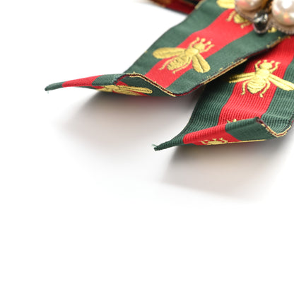 Gucci Ribbon Web Bow Bee Pearl Brooch Red Green 9 of 10