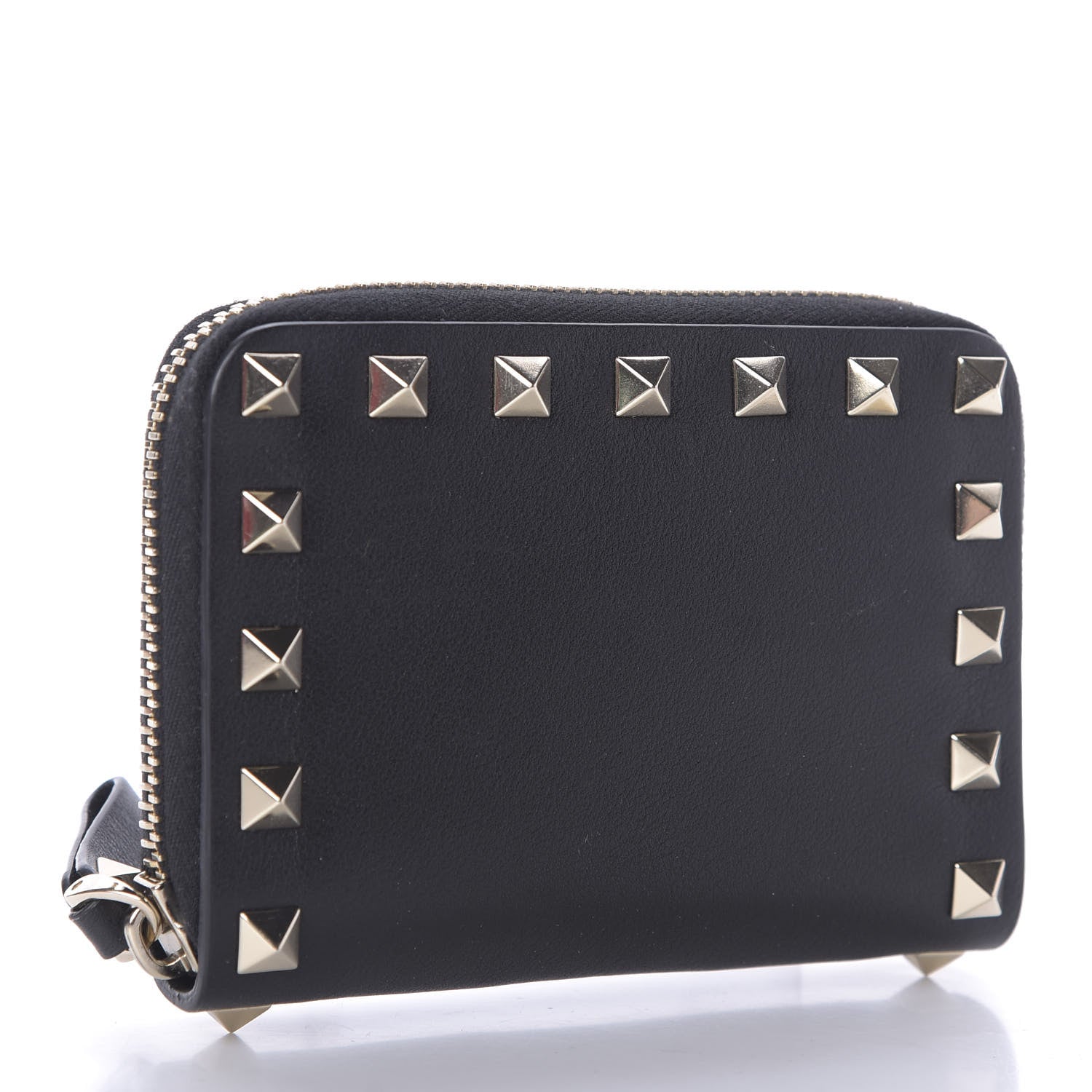Valentino Garavani Calfskin Rockstud Zip Around Coin Case Card Holder Black 3 of 8