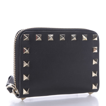 Valentino Garavani Calfskin Rockstud Zip Around Coin Case Card Holder Black 3 of 8