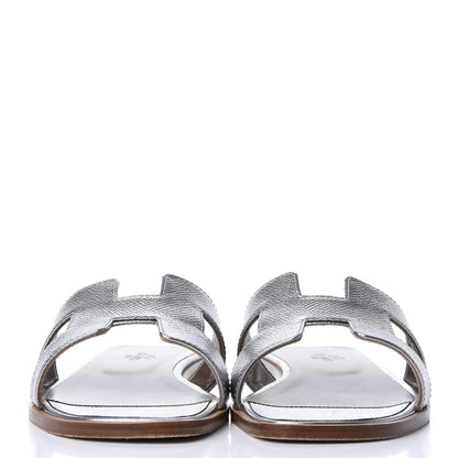 Hermes Metallic Epsom Oran Sandals 38 Gris Argente 3 of 11