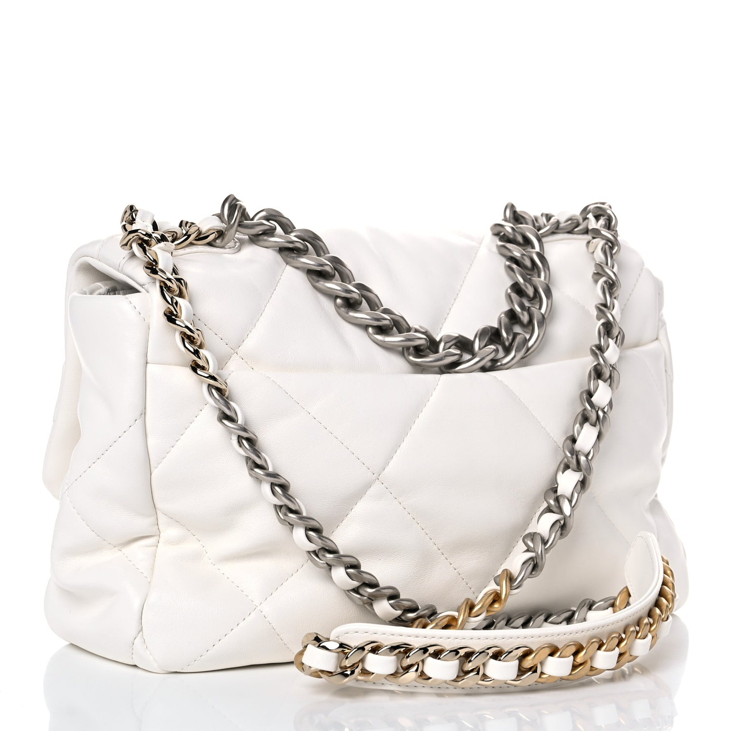 Lambskin Quilted Large Chanel 19 Flap White