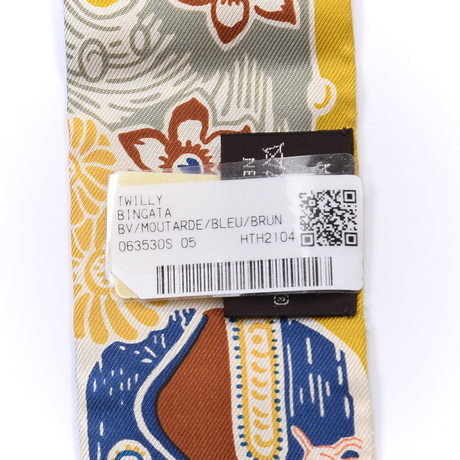 Hermes Silk Bingata Twilly Moutarde Bleu Brun 4 of 4