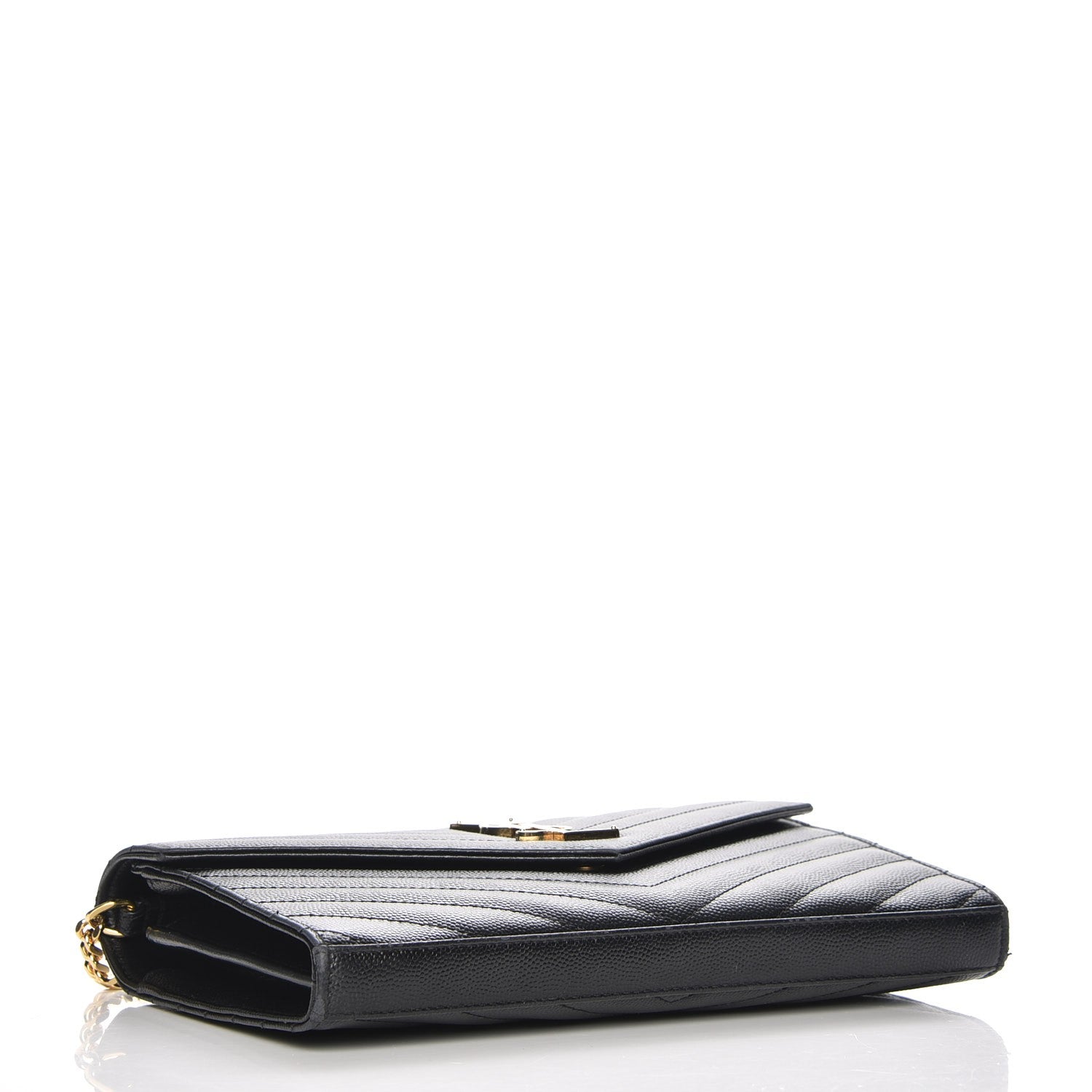 Saint Laurent Grain De Poudre Matelasse Chevron Monogram Chain Wallet Black 4 of 13