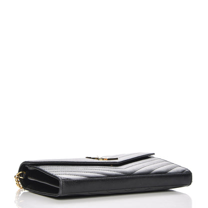 Saint Laurent Grain De Poudre Matelasse Chevron Monogram Chain Wallet Black 4 of 13