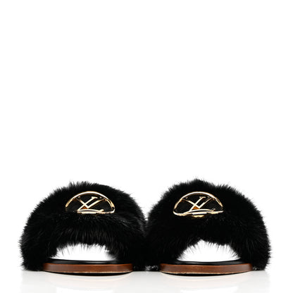 Louis Vuitton Mink Fur Lock It Flat Mule 40 Black 2 of 13