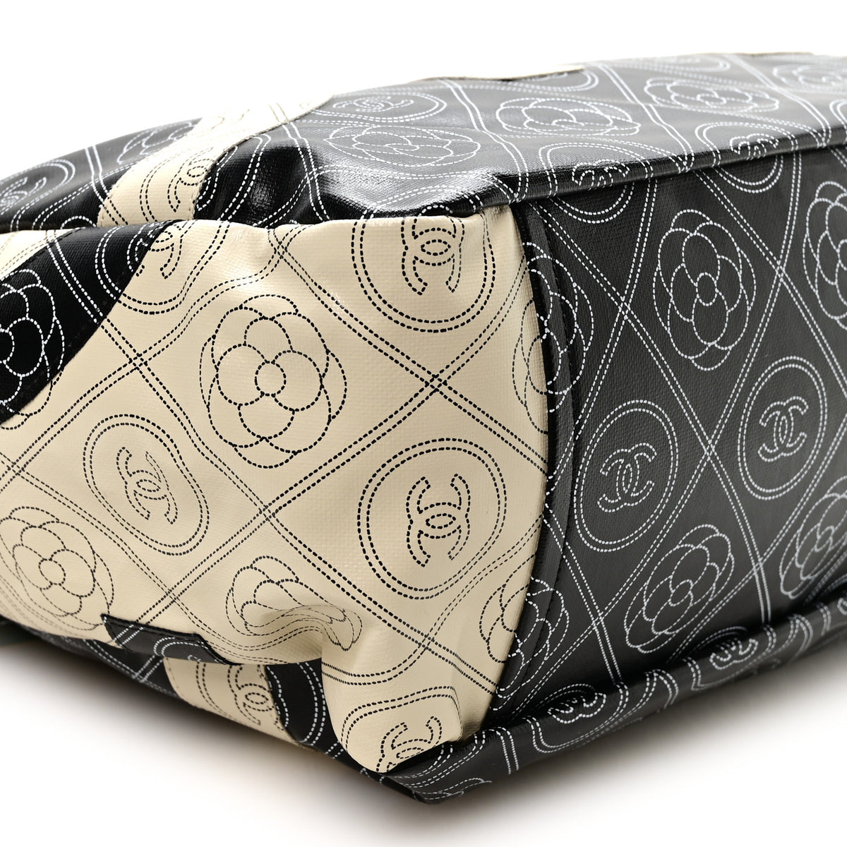 Coated Canvas Camellia Medium Shopping Tote Black Beige